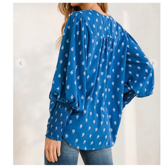 19 Boho Print Lantern Sleeve Blouse Top - Picture 5 of 6